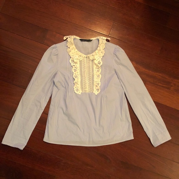 ❗️SOLD❗️Zara poplin blouse with guipure lace - Picture 3 of 5